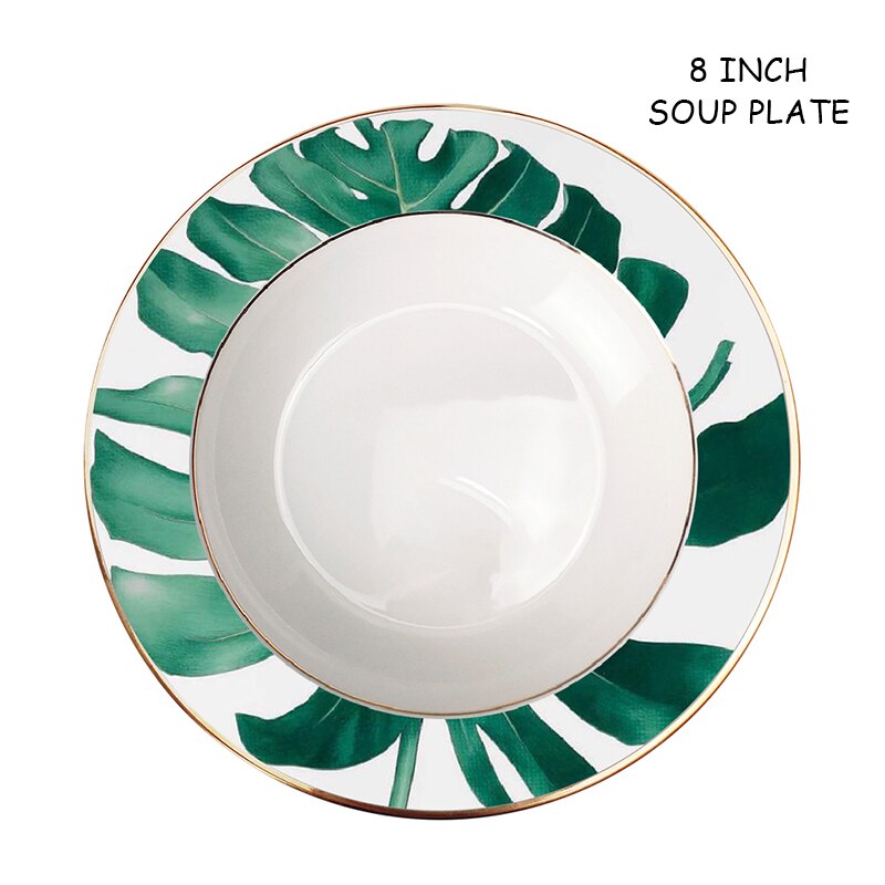 Bone China Ronde Plaat Creatieve Bos Dessert Serie Set Bladeren, Bloemen, restaurant En Thuisgebruik Koffie Set En Kom: C