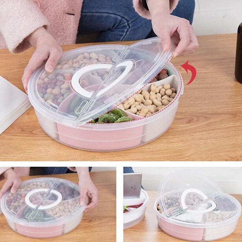 Candy and Nut Serving Container, Appetizer Tray with Lid,Multi Sectional Nuts and Candy Snack Serving Tray with Lid