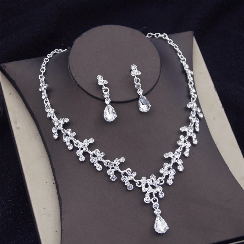 Prachtige Crystal Bridal Sieraden Sets Rhinestone Crown Tiara Ketting Oorbellen Set Voor Bruid Afrikaanse Bruiloft Sieraden Sets: Necklace Sets