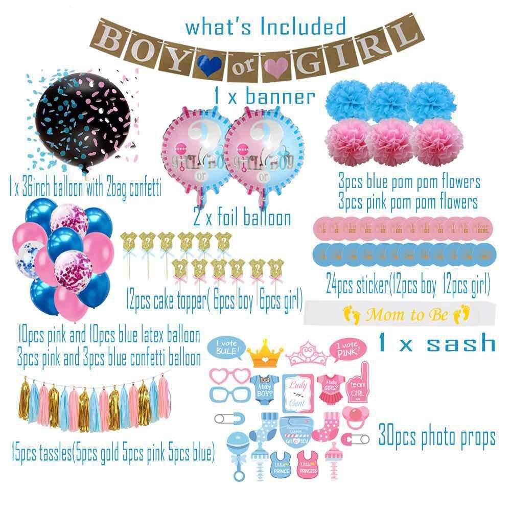 Baby Shower Gender Reveal Party Decoration Luxury Kit Confetti 36inch Black Boy Or Girl Latex Balloon Banner Cake Decor Supplies