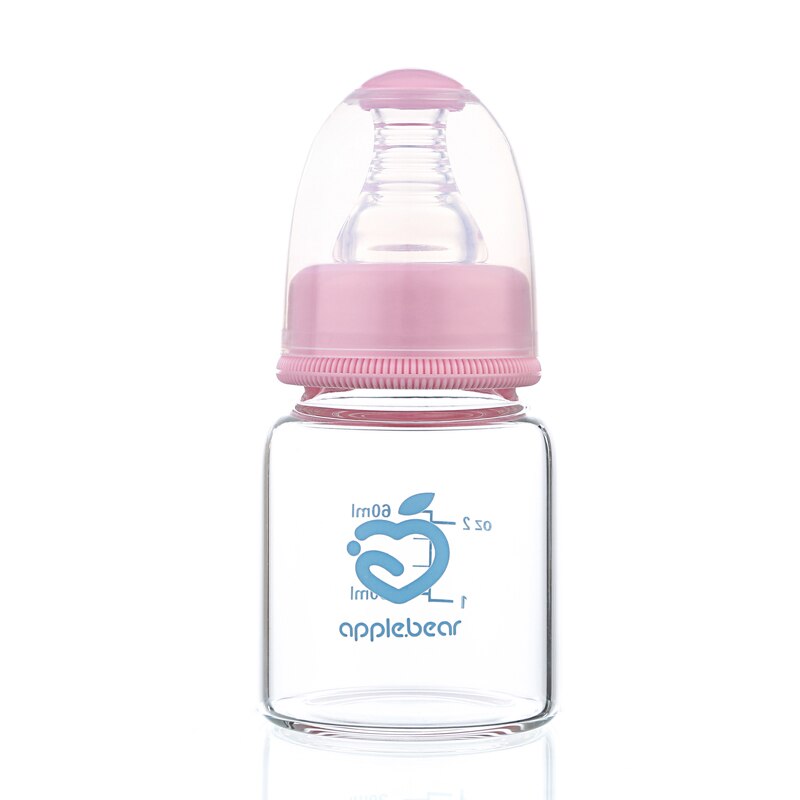 60ml søde babyflasker mini-hårdhed bærbare flasker nyfødte standarddiameter glas mælkefodringsflasker: Lyserød