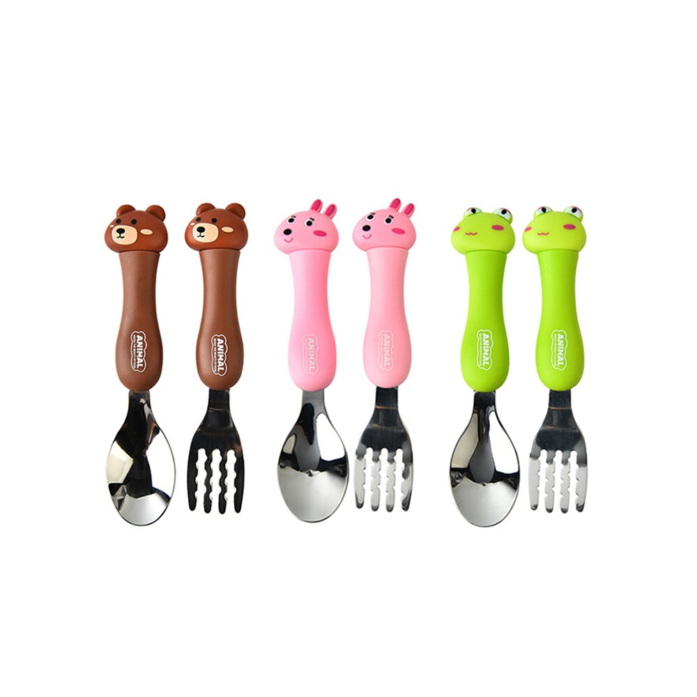 2pcs 304 Animal Stainless Steel Kids Spoon and Fork set Feeding Food Utensils Spoons Cartoon Theme Children Cutlery Tableware