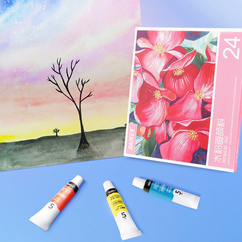 Baoke Gouache Pigment 12/18/24 Kleur 5Ml Beginner Handgeschilderde Aquarel Verf Set Omvat Borstel Kinderen Art schilderen