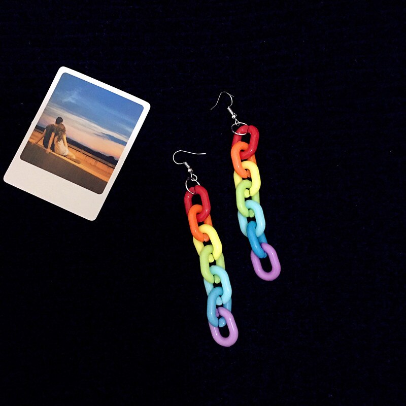 CHUHAN Punk Hiphop Acrylic Rainbow Chain Earrings Fun Cool Dangle Earrings for Girls Women Earrings for Women: Ear hook