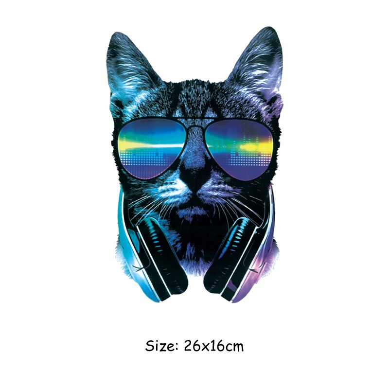 Cool Cat Patches Heat Transfers Stickers On Clothes T-shirt Dresses Parches Sunglasses Cat Patch On Clothes: 26x16cm
