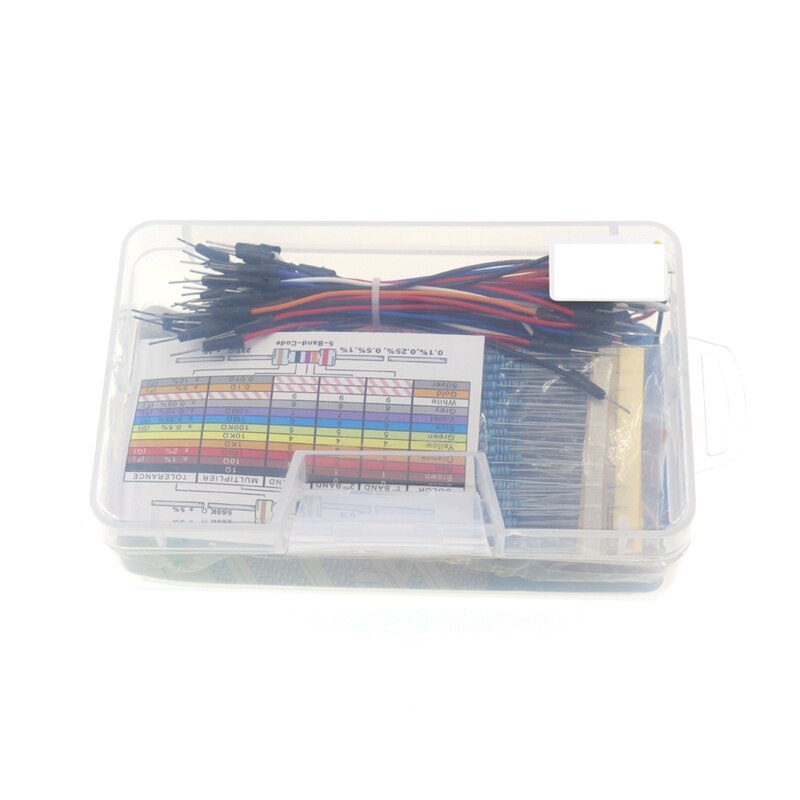 Kit de iniciación para resistencias de Arduino, LED, condensador, cables de puente, resistencia para placa de prueba