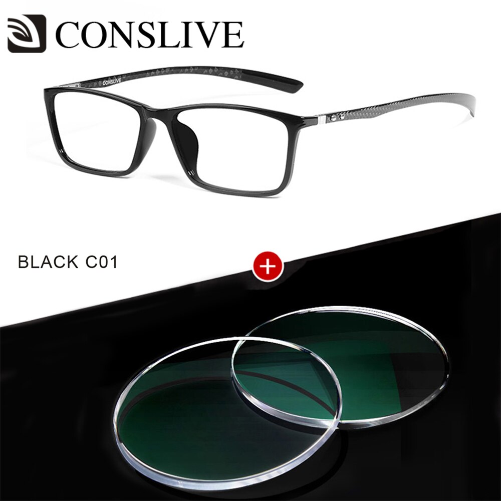 7G Carbon Fiber Brillen Frame Voor Mannen Bijziendheid Verziendheid Leesbril Licht Optische Glazen T1316: C01 with Lenses