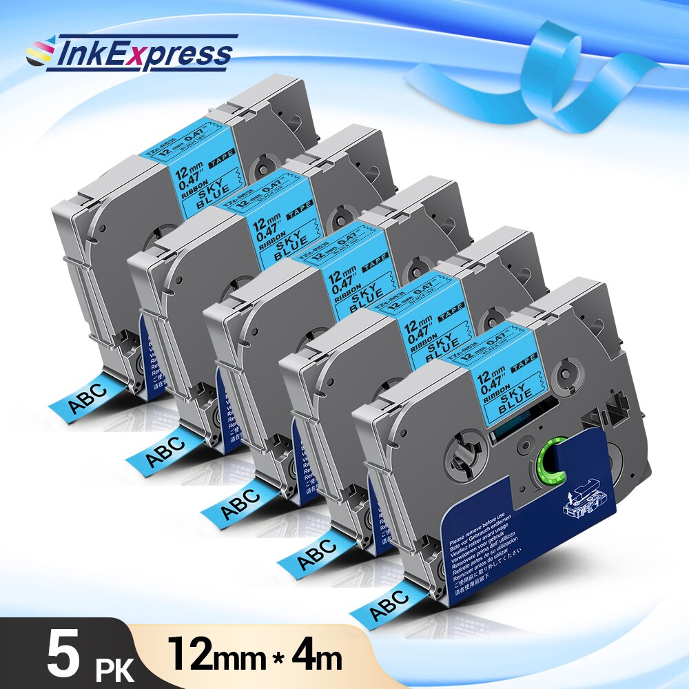 5PK satyna taśma wstążkowa dla brata upiększyć taśma RE34 RN34 R234 RW34 R231 12mm dla brata PT drukarka etykiet PT-H110 PTE100 D600: Black on Sky Blue