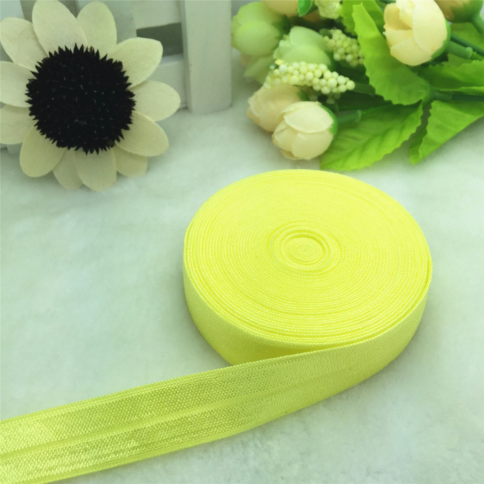 5 Yards 5/8 "15 MM Multirole Foldover Elastische Spandex Satijn Band Elastiekjes: Yellow
