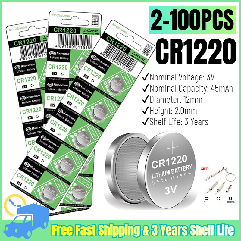 2-100pcs 45mAh CR1220 Batteria a bottone a bottone per orologio Chiave remota per auto CR 1220 ECR1220 GPCR1220 5012LC 3V Batterie al litio