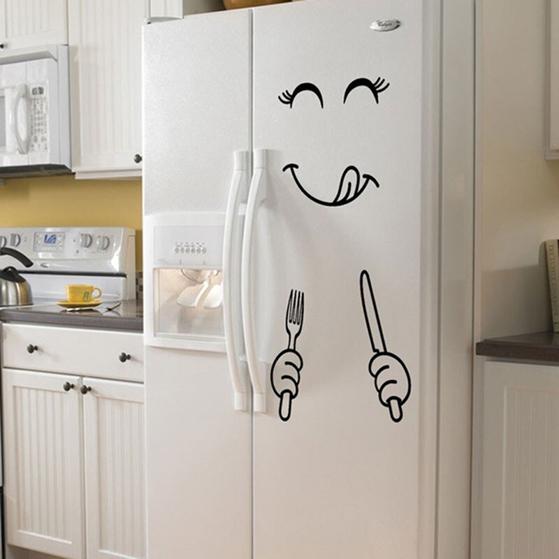 Cartoon Smile Face Wall Sticker Happy Delicious Face Fridge Stickers Yummy for Food Furniture Decoration Art Poster DIY PVC