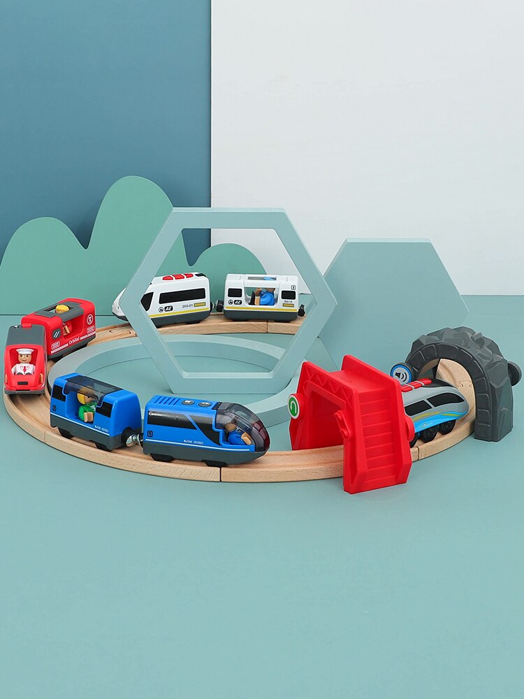 Railway Locomotive Magnetically Connected Electric Small Train Magnetic Rail Toy Compatible With Wooden Track For Kids