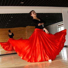 Jupe longue en Satin et Polyester de pour femmes, tenue de scène espagnole, Performance de danse, costume Flamenco, jupe de 360 à 720 degrés