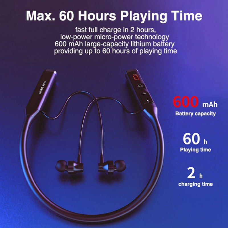 Wireless Bluetooth 5.0 Headphones FM Radio Headphones Neck Headphones Stereo Hi-Fi Headphones with Microphone