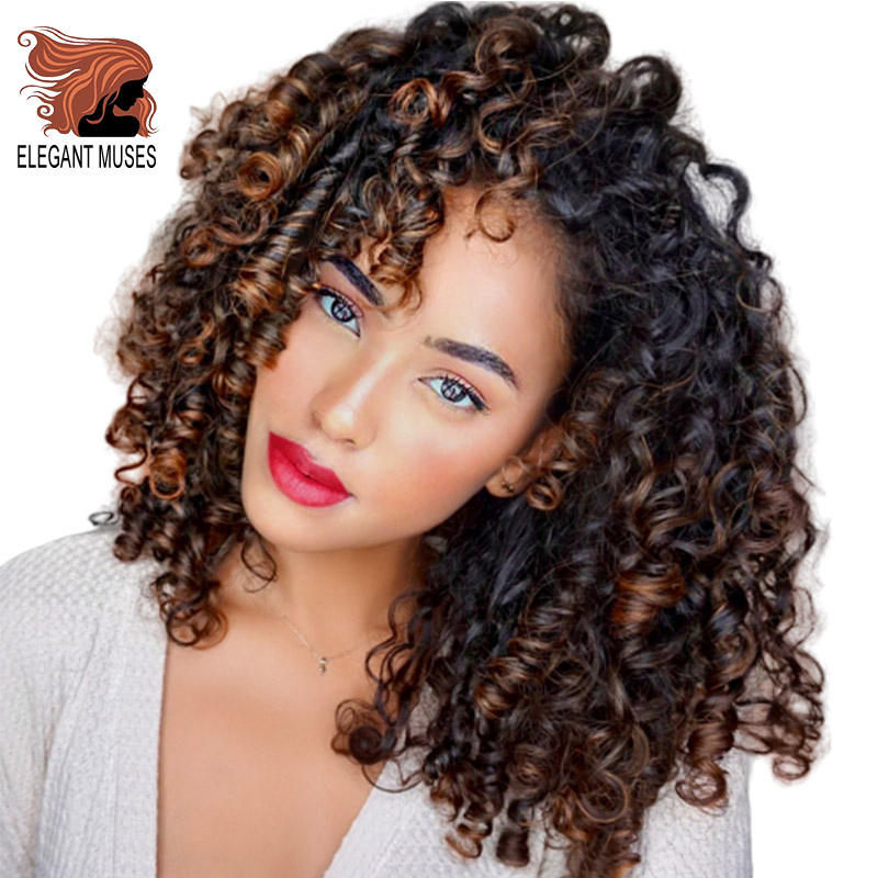 Elegante Muses Afro Krullend Pruik Synthetische Pruik Gemengde Bruin En Ombre Blonde Natuurlijke Zwart Haar Voor Vrouwen Hittebestendige Haren