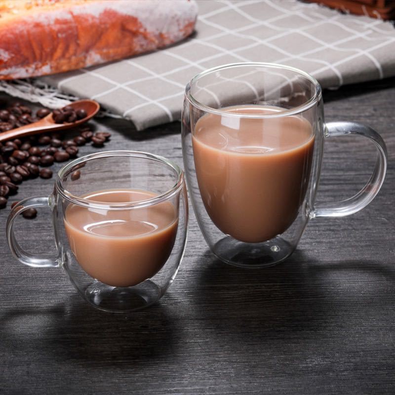 Double glass coffee cup tea cup heat-resistant double coffee cup transparent water cup drink cup coffee mugs