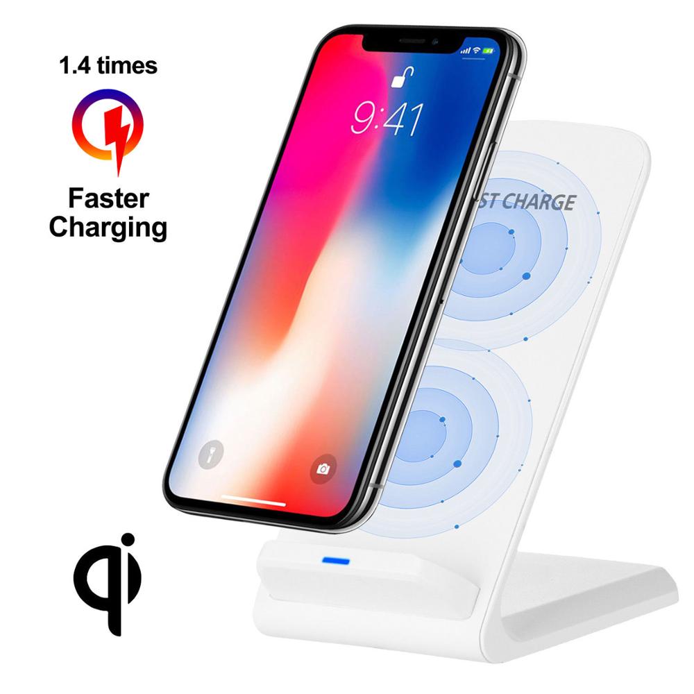 Chargeur Qi sans fil 10 W charge rapide pour iPhone XS Max XR X 8 PLUS pour Samsung S9 S8 S7 adaptateur de support rapide sans fil carregador: WHITE