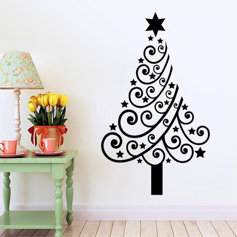 Große Größe Weihnachten Baum Display Fenster DIY Wand Aufkleber Abnehmbare Für Speicher Glas Tür 60*100 cm adesivo de parede D70