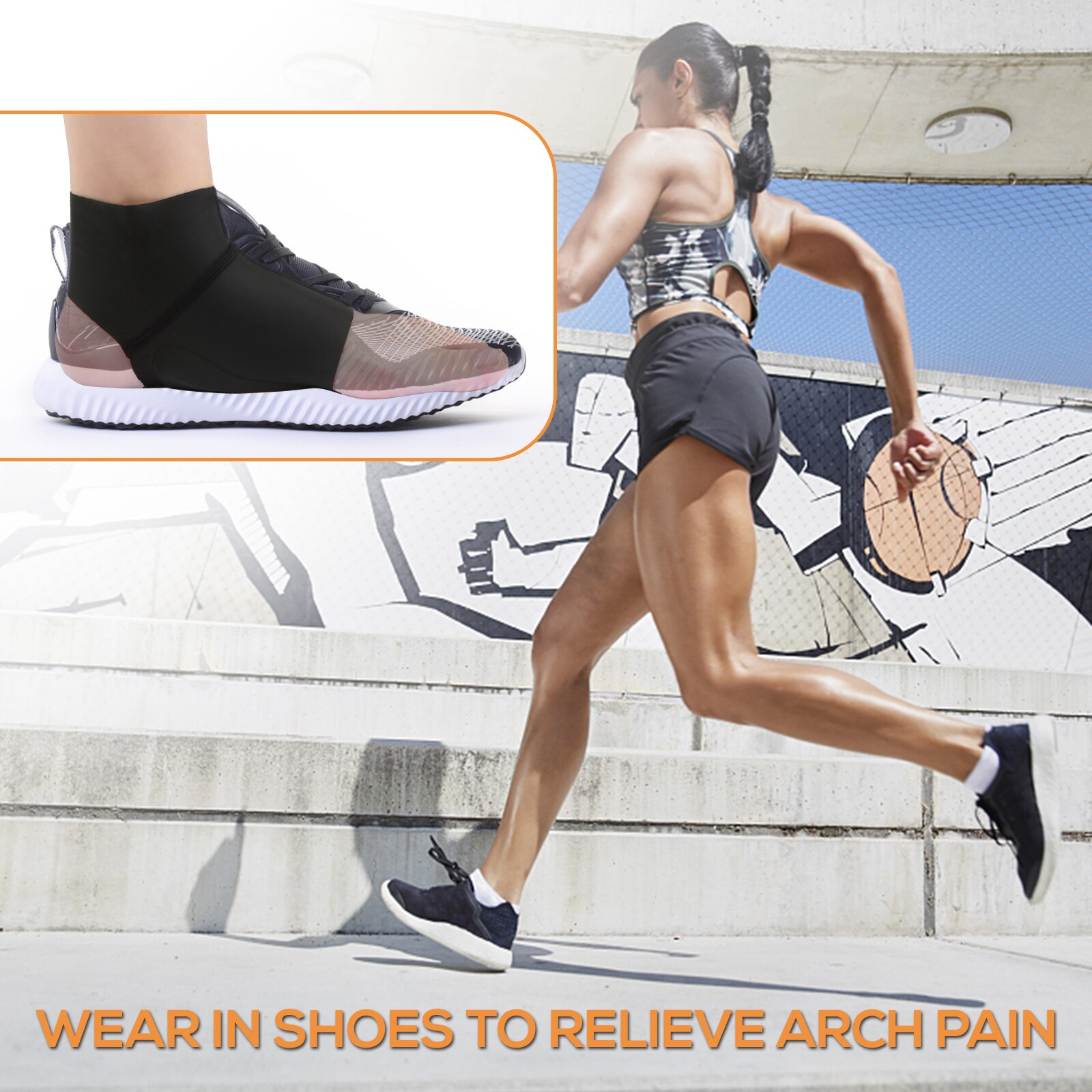 1 Pair Compression Arch Support Brace with Gel Ankle Protector Compression Flat Foot Socks Cushion for Ankle Arch Pain Relief