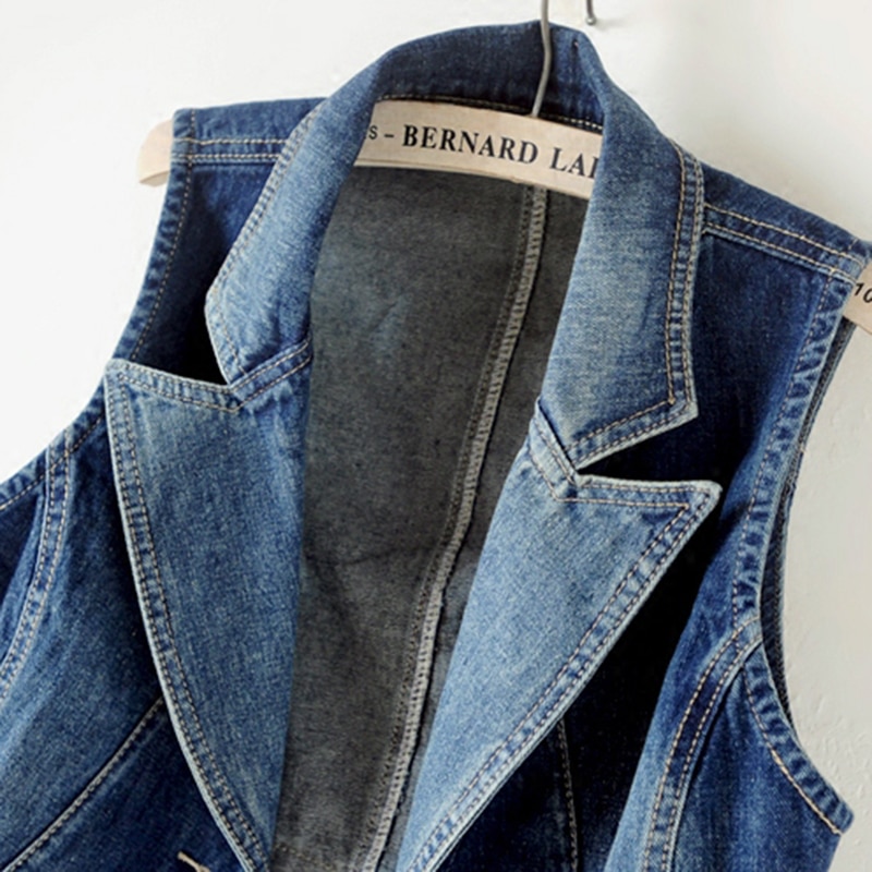 Chaleco vaquero de mujer, chaqueta, ropa de primavera otoño sin mangas, chalecos vaqueros cortos de una sola hilera de botones, Tops informales de talla grande para mujer