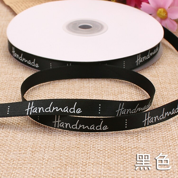 9Mm Handgemaakte Brief Gedrukt Satijnen Linten Bruiloft Verjaardag Party Kerst Bloem Geschenkdoos Wikkelen Diy Cake Bakken Linten: Black