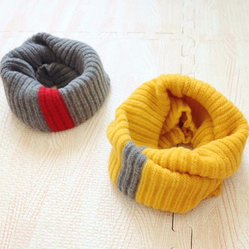 Koreanske børn strikket gravhund tykt varmt stribet tørklæde krave patchwork til børn vinter tørklæder ring infinity tørklæde