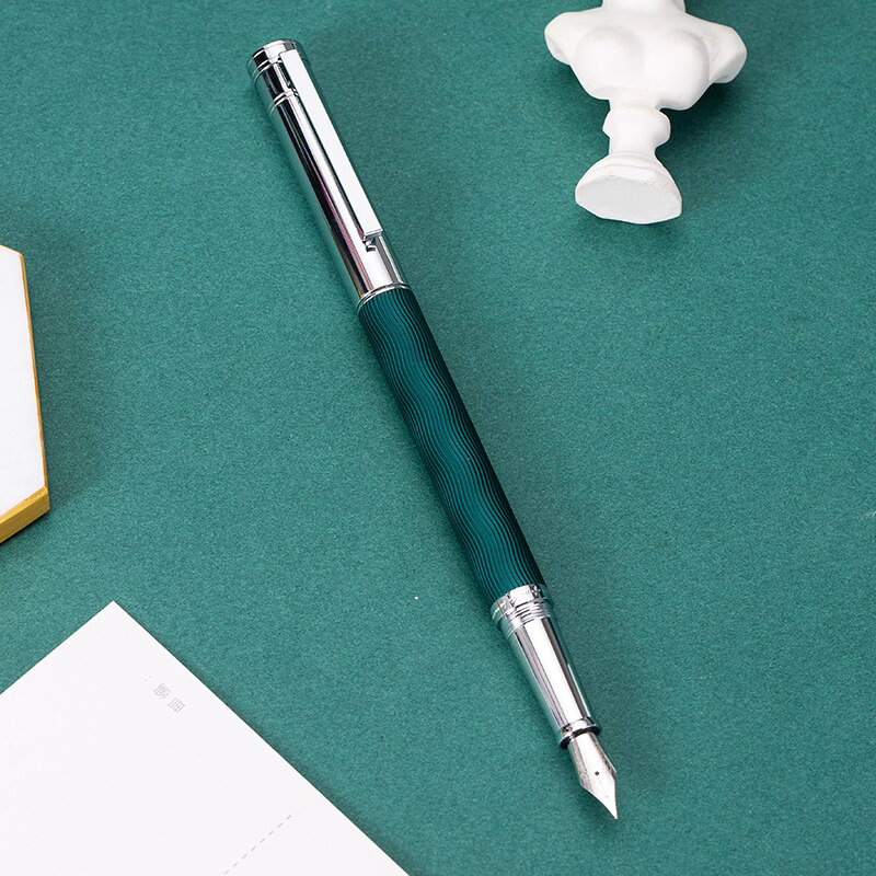HongDian 1843 Metal Fountain Pen Voyager Series Beautiful Ripples Iridium EF/F Size Ink Pen Office Business Writing Ink Pen: Green-One Pen / EF 0.4mm
