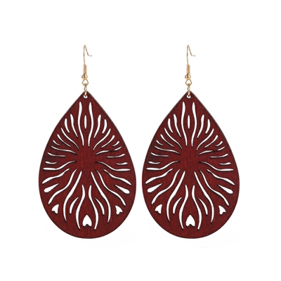YULUCH of Wood Popular -shaped Hollow Flame Pendant Earrings for Personality Woman Jewelry Accessories: red