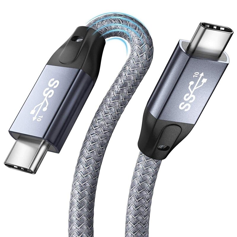 USB C Cable (2-Pack) - 100W 5A USB 3.1 Gen 2 Type-C PD Fast Charging Braided for VR, Cameras, Mobile Storage: Gray 1m