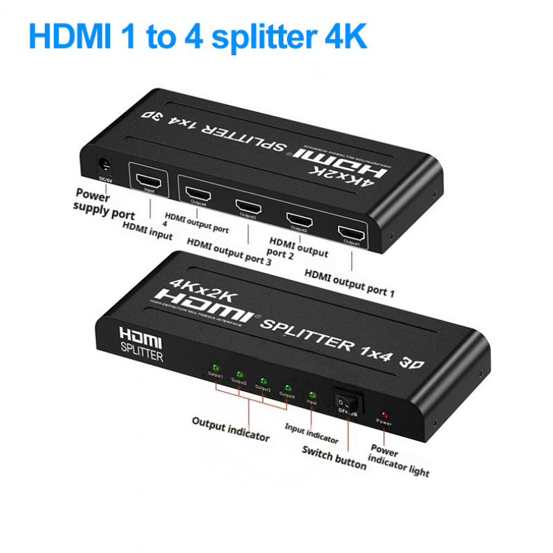 1 in 4 out HDMI Splitter 4K/2K/1080P,Video Divider, HD Video Screen Sharing Device