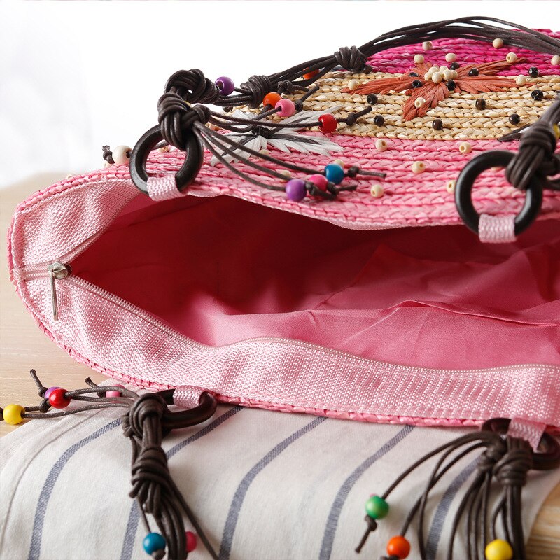 Bohemian hand-embroidered starfish straw bag beaded woven handbag shoulder bag