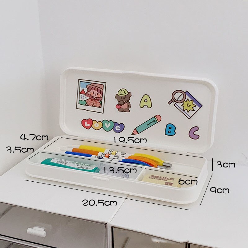 Simple Style School Pencil Case PP Frosted Waterproof Dirt Resistant Large Capacity Partitioned Pencil Box Student Stationery: white