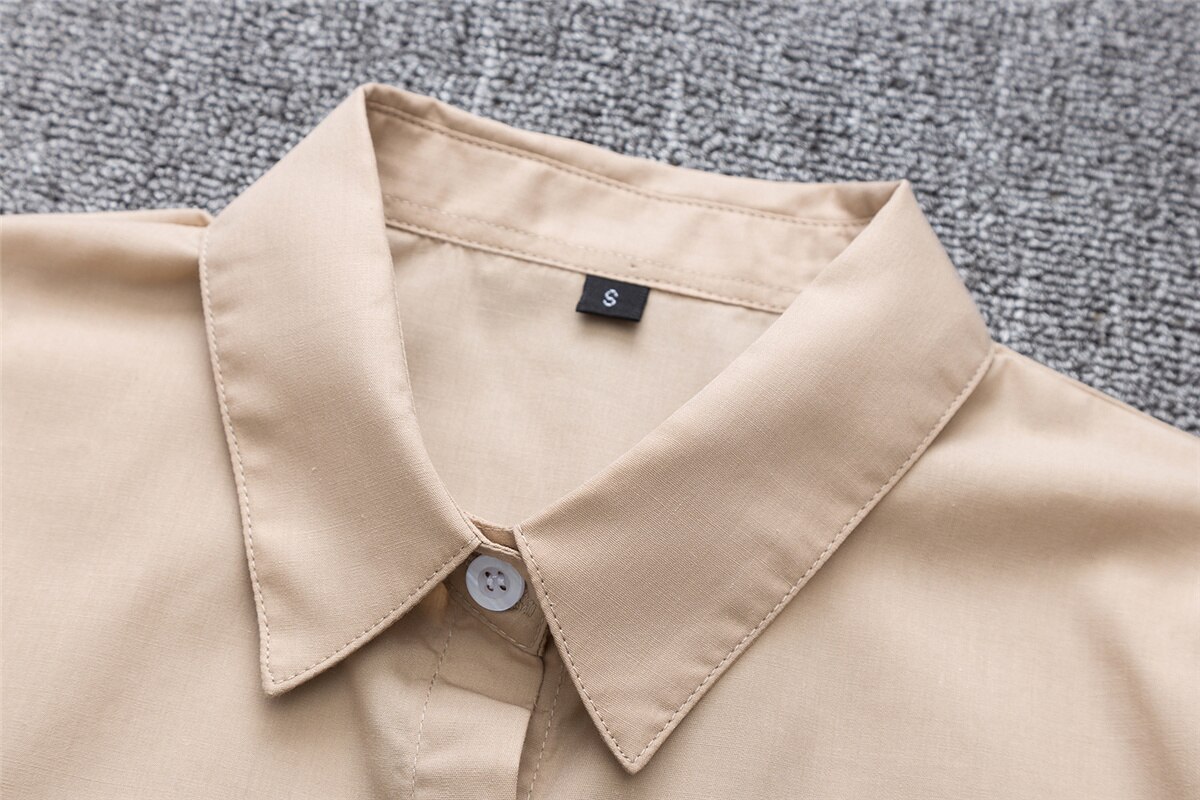 Japanese School JK Uniform Caramel Apricot Long-sleeved Shirt Uniform Pointed Collar Business Formal Occasions Work Uniforms