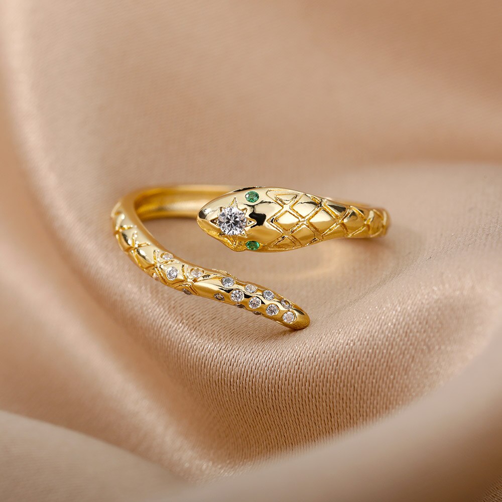 Schlangenringe für damen und mädchen, verstellbare fingerringe mit zirkonia, goldringe, eheringe, paarringe, schmuck, anillos mujer