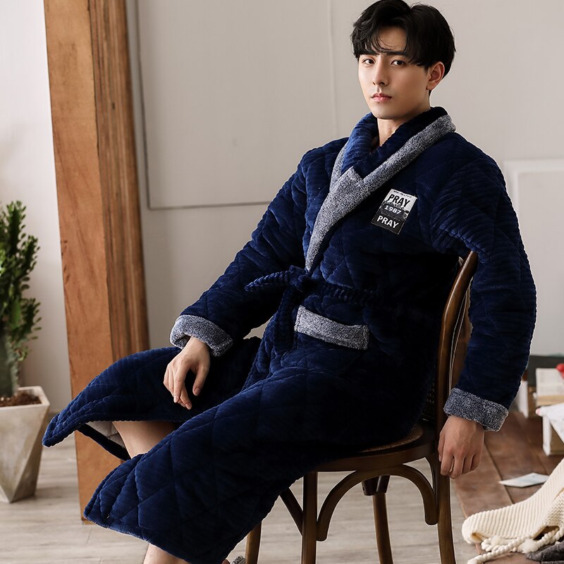 Winter dikke warme heren flanellen kamerjas met lange mouwen, casual, comfortabel en zacht, plus maat l -3xl herenbadjas