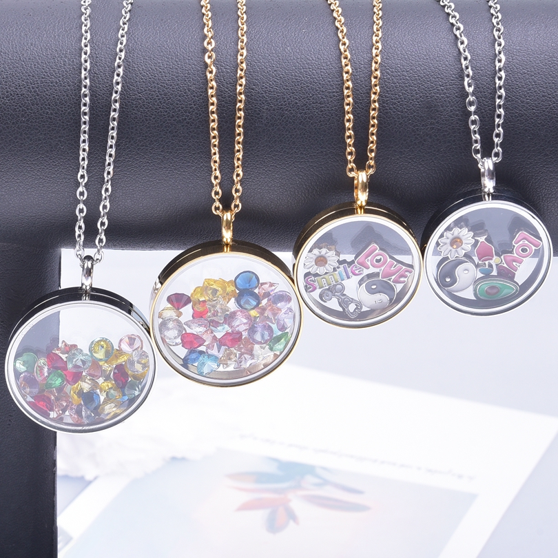 Stainless Steel Locket Pendant Necklaces For Women/Men Accessories DIY Photo Floating Charm Lockets Jewelry