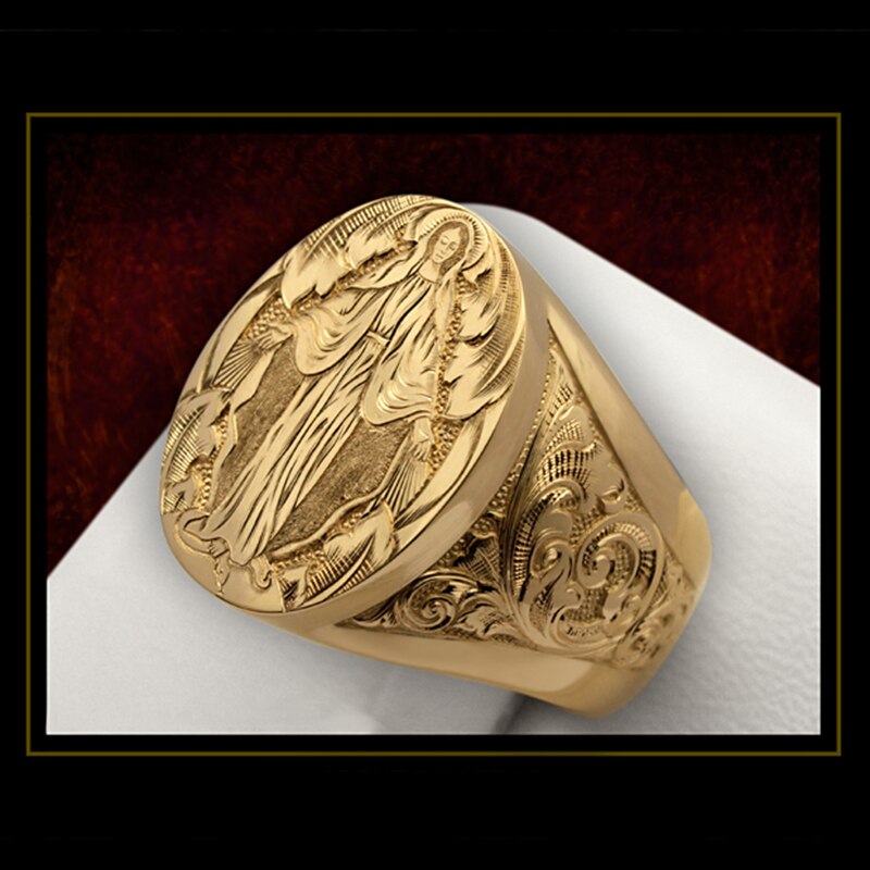 Fdlk vintage punk ringar för män rock virgin mary hand mönster gravyr memento karaktär guld färg retro ring