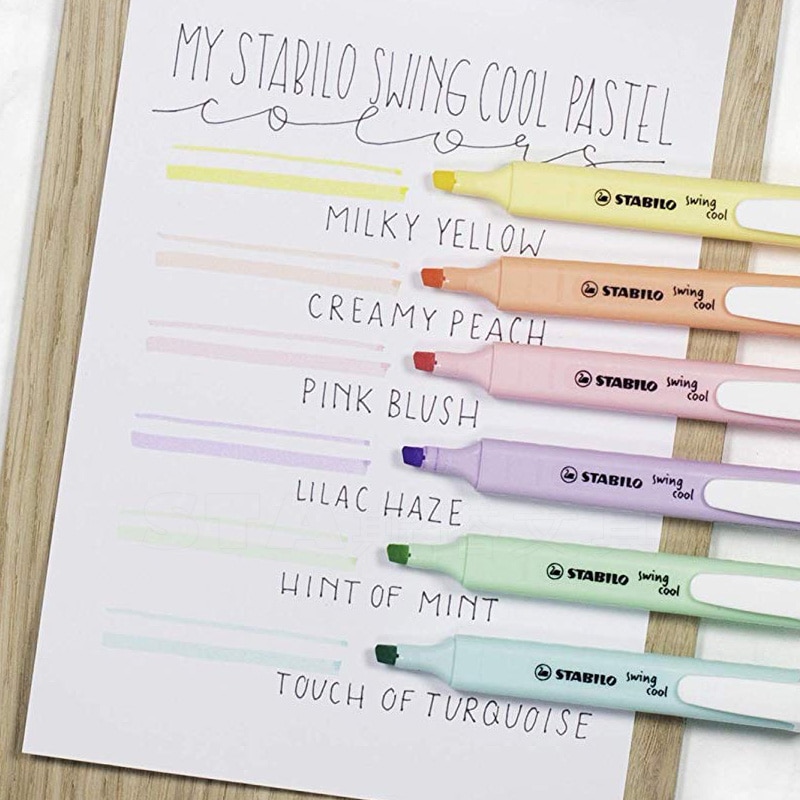STABILO – stylo à surligneur Swing Cool, marqueur de couleur Pastel subtil au format de poche, 1 + 4mm mettant en évidence la ligne de dessin pour l&#39;école A6522