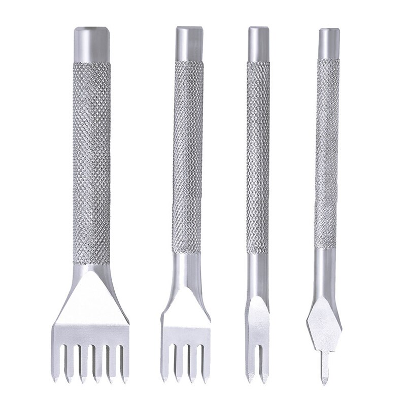 Lmdz Leer Ponsen Gereedschap, tool Staal 4Mm 1/2/4/6 Prong Diy Diamant Vetersluiting Stiksels Beitel Set Lederen Craft Ponsen