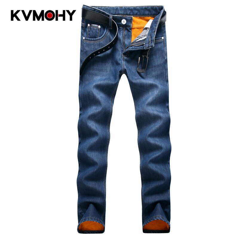 Spijkerbroek heren katoen vintage fluweel coole broek herfst & winter warme dikke denim jeans blauwe broek lange rechte broek