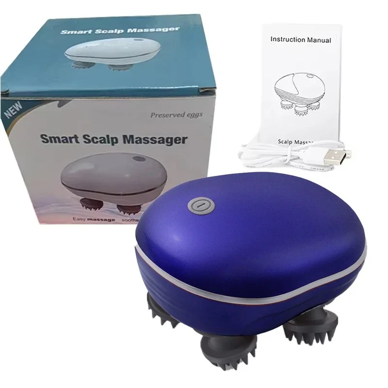 Electric Scalp Head Massager Red Light Therapy Antistress Relax Body Massage Remove Muscle Tension Tiredness Massageador Tool: Ivory