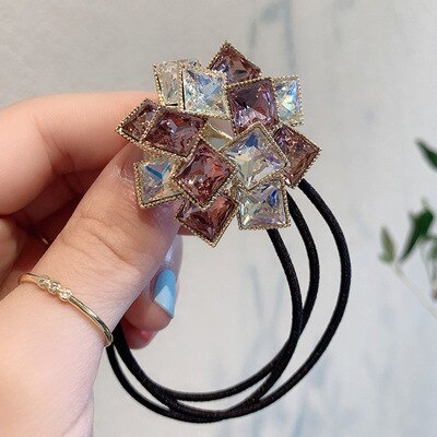 Cinta elástica coreana para el pelo, banda para la cabeza con diamantes de imitación de cristal, coletero de de lujo a la , Accesorios para el pelo: Pink