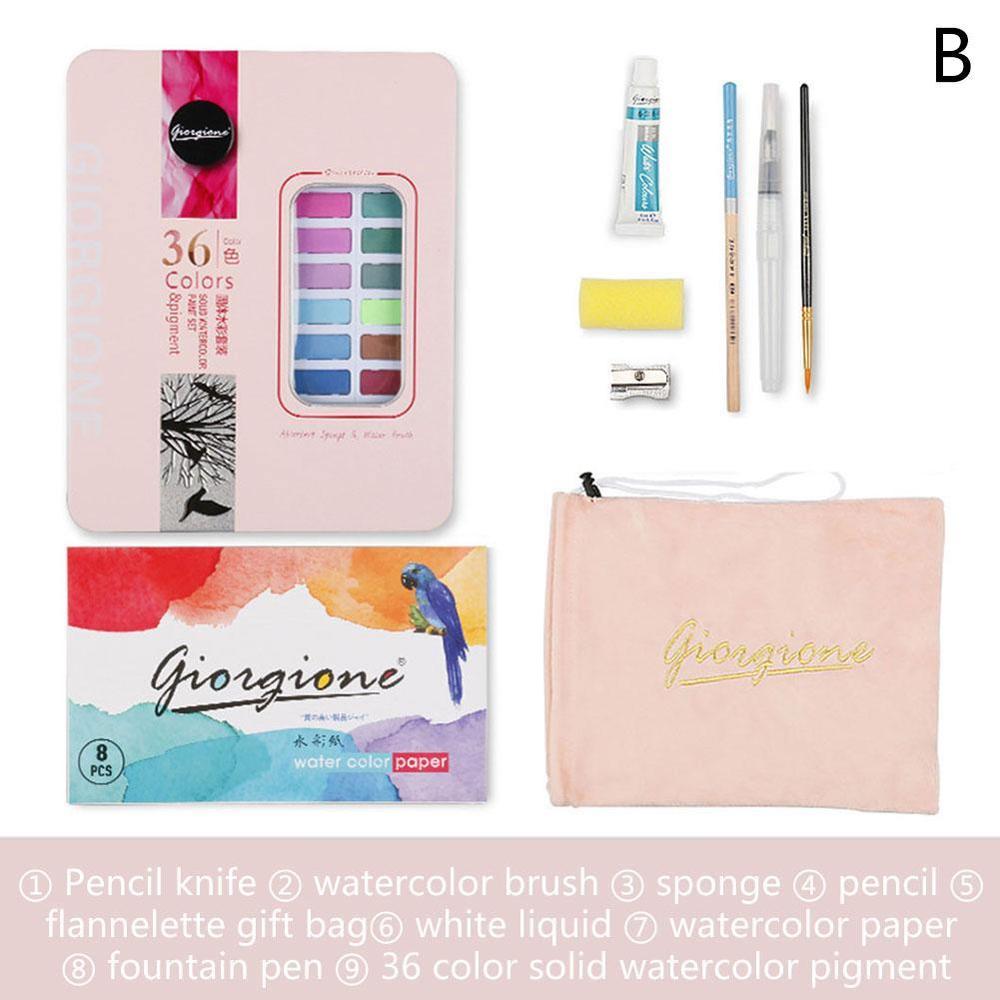 Juego de pintura de acuarela , sólido, 36/48 colores, conjunto de arte con pincel de agua, pigmento para pintar de acuarela: 3601 pink