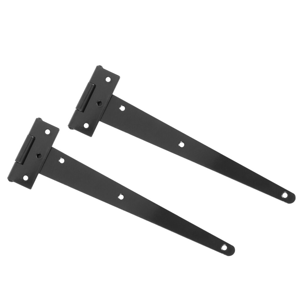 2PCS 10 Inches T Shape Rustproof Iron Light Duty Shed Hinge Gate Strap Hinge Door Gates Hinges (Black)