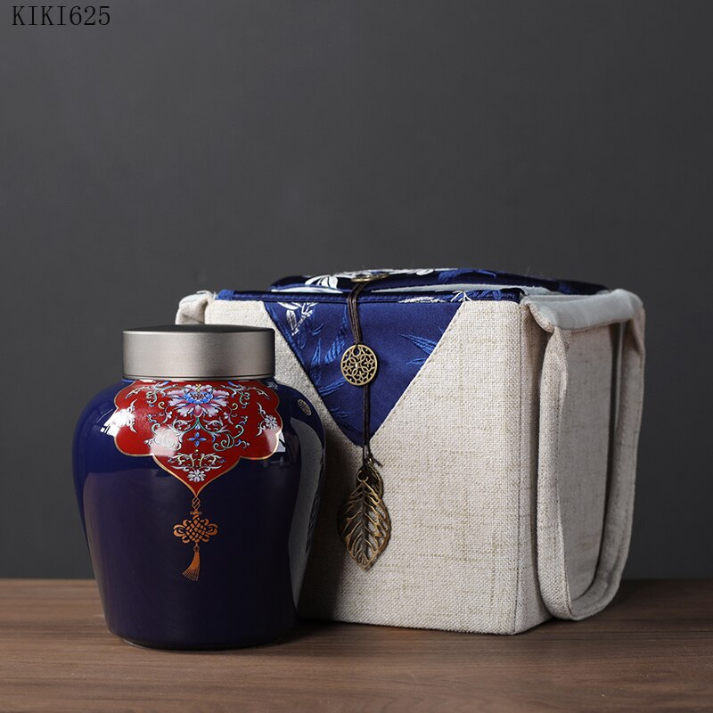 Antique Enamel Sealed Tea Cans with Tin Lids Household Large-capacity Ceramic Storage Jars Kitchen Storage Containers Home Decor