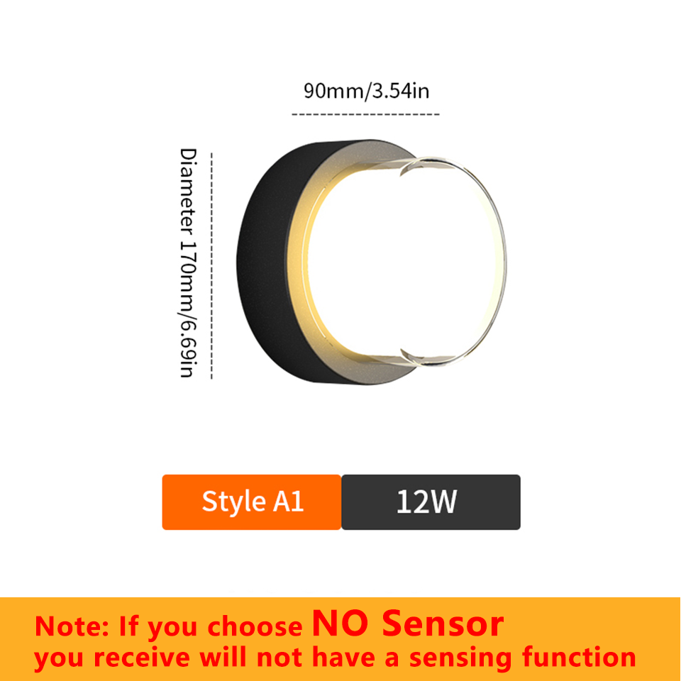 Lámpara de pared LED, Sensor de movimiento moderno, AC85-265V interior/exterior, 6W, 12W, luz de pared impermeable IP66 para decoración de camino de calle y jardín: Gris claro / Blanco frío / 6 W