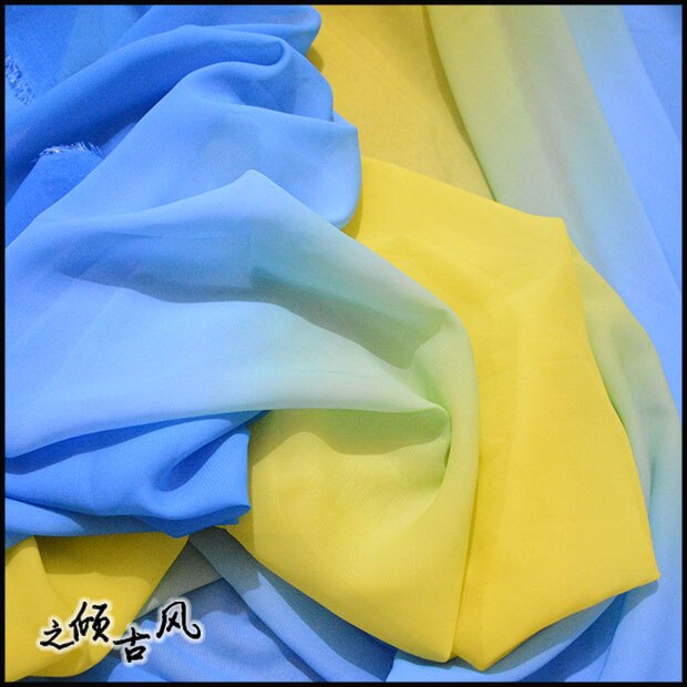 100D Blue Yellow Blue Fabric Gradient Chiffon Fabric for Dress Scarf Decoratavie Chiffon Fabric