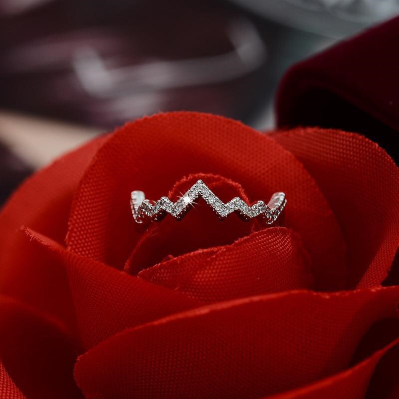 Vecalon Heartbeat Promise ring 925 Sterling Silver AAAAA Cz Fine wedding band rings For women Bridal Party Finger Jewelry