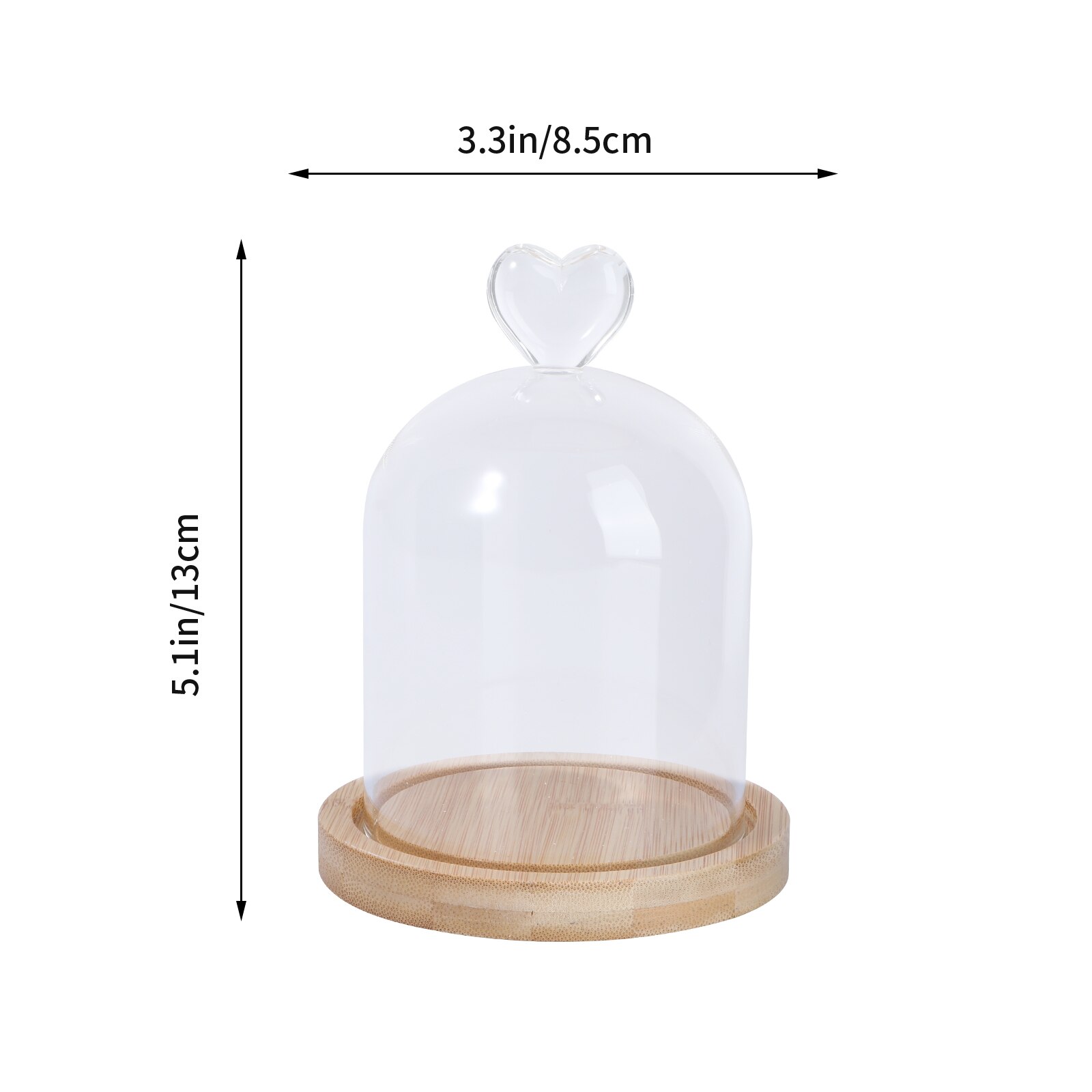 Dried Flower Display Glass Cover Preserved Flower Glass Cover DIY Transparent Glass Cover Loving Heart Glass Dome with Wood Base: A
