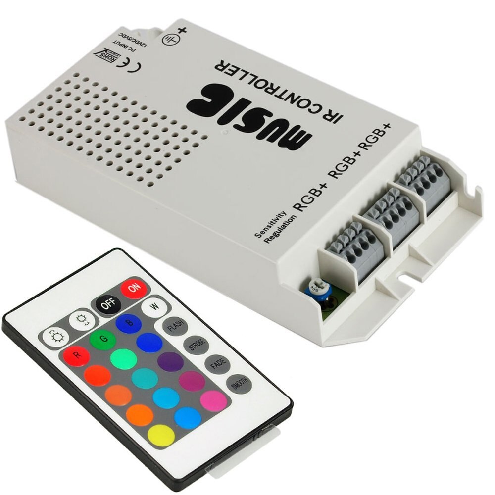 12V 3/10/11/17/20/24/44 Key Controller Mini IR RF Remote RGB Single Color LED RGB Controller For 3528 5050 LED Strip Controller: White24Key Music RGB